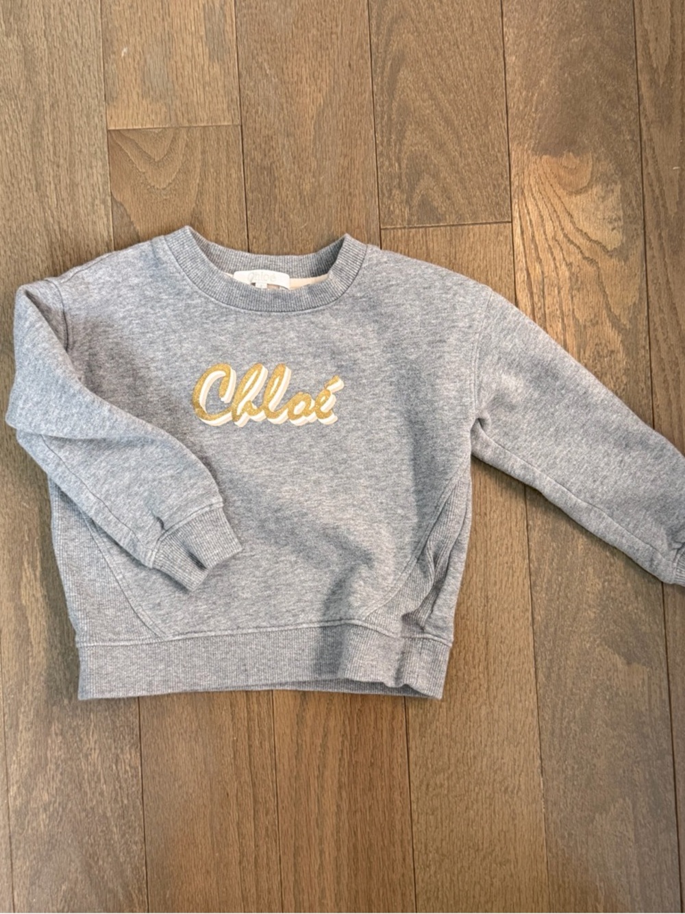 Chloé Light Grey Sweatshirt with Gold Script Logo